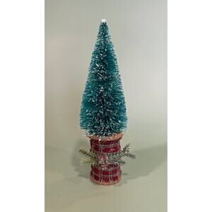 Handcrafted  Bottle Brush Tree on Decorated Thread Spool  Holiday Décor SPT4